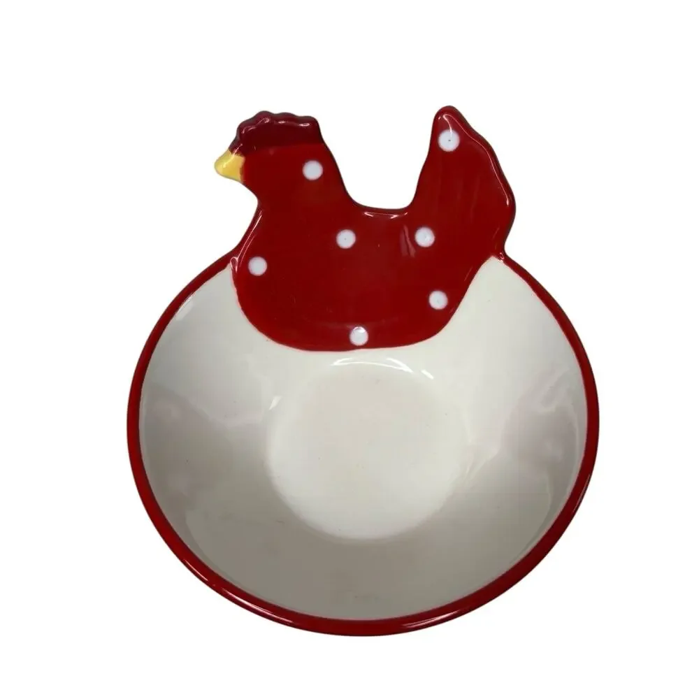 Sur La Table Red White Chicken Shaped Bowls Set of 2 Rooster Polka Dot Farmhouse